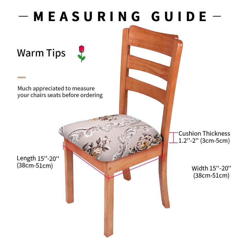 Gute Stretch Printed Chair Seat Covers with Elastic Ties and Button, Removable Washable Dining Upholstered Chair Protector Seat Cushion Slipcovers for Dining Room, Office,Rose 4 Pack - Image 4
